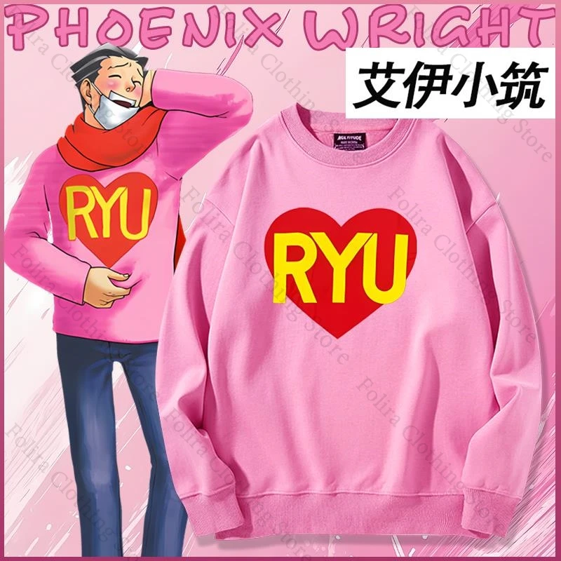 Anime Ace Attorney Series Phoenix Wright Print Hoodie O-neck Pullovers Long Sleeve Tops Autumn Clothes Cosplay Costume Hoodies