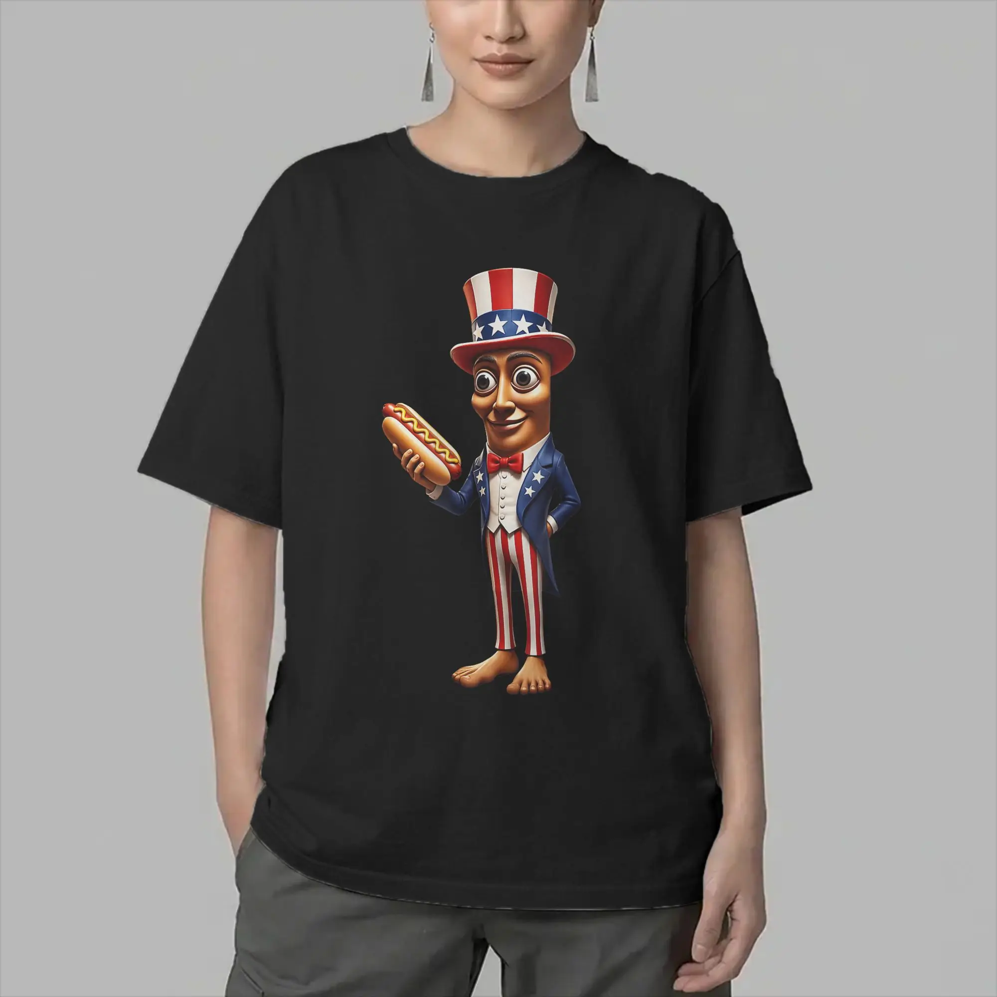 Independence Day Tung Tung Tung Sahur Hot Dog Men's T Shirts Tees Short Sleeve Crewneck T-Shirt Pure Cotton Printed Clothes