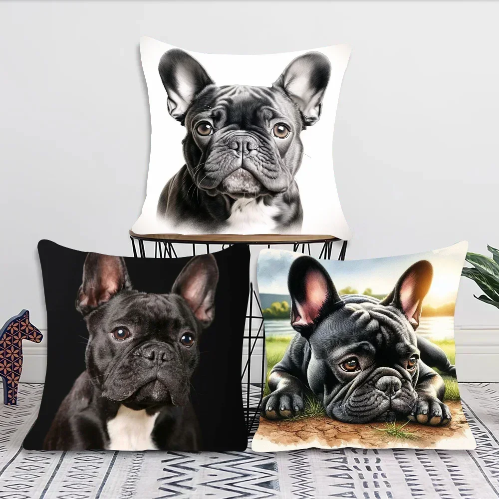 1pc Cute Pet Mini French Bulldog Pillow Case Square Bedroom Sofa Leisure Comfort Cushion Car Living Room Home Decoration