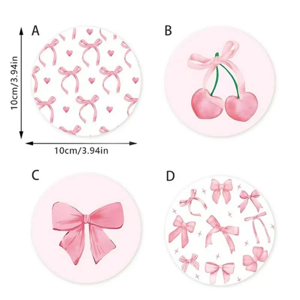 4/6pcs Cartoon Round Wooden Drink Coaster Heat-Resistant Waterproof Cat Coaster Bow Dog Coffee Cup Mat For Kitchen