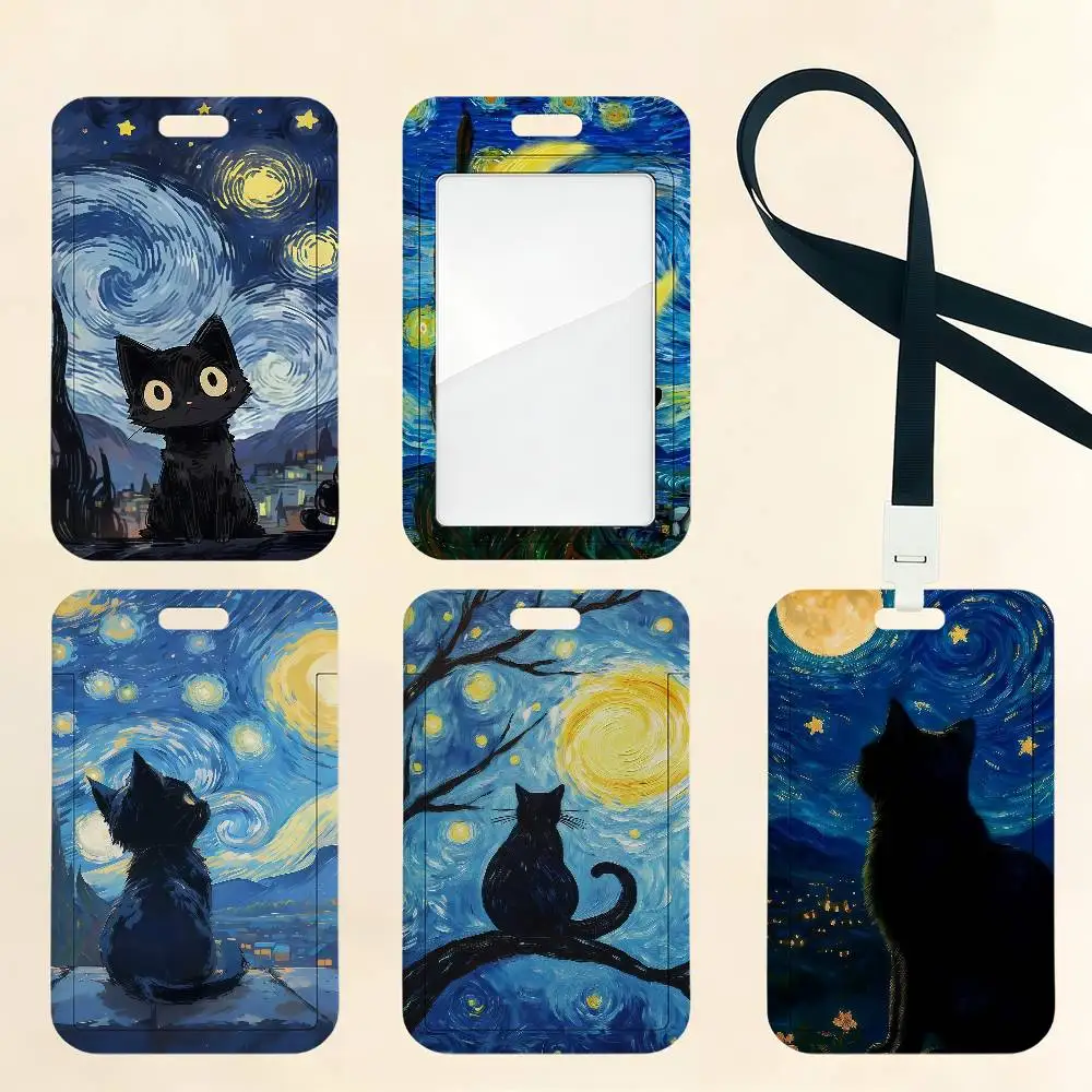 Black Cat  Badge Card Holder Student ID Case Daily Use Subway Commute Work Cover Office School Bus Protector