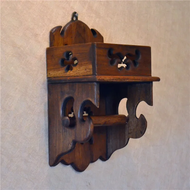 

Vintage Wood Paper Towel Rack Toilet Paper Rack Toilet Tissue Box Roll Holder Toilet Paper Holder Free of Punching Bathroom