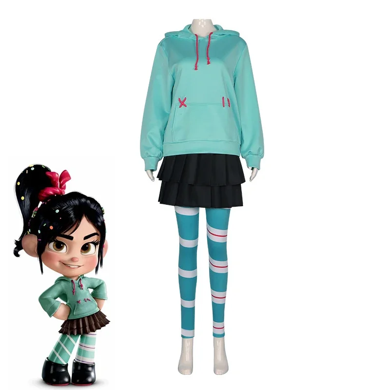 Anime Movie Ralph Breaks The Internet Vanellope Von Schweetz Cosplay Costume Woman Sweatshirt Skirt Suit Halloween Costume