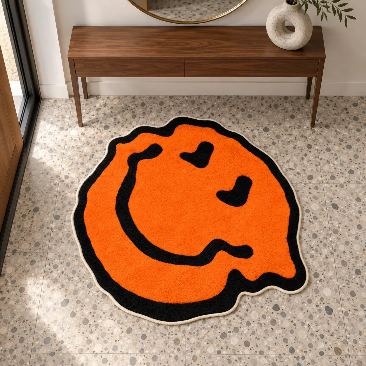 Orange Melting Smile Irregular Shaped Area Rug, Soft Non Slip Floor Mat for Bedroom Living Room Entryway Nursery Reading Corne