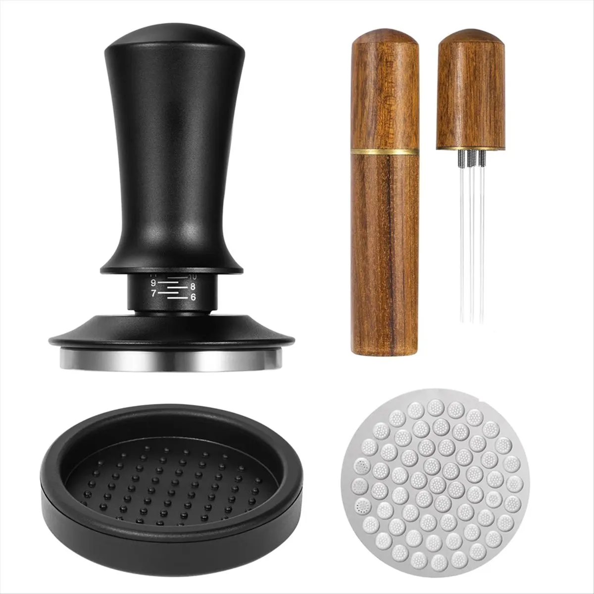 FZFZ 51mm Espresso Tamper and Stirrer Set, Espresso Coffee Tamper with Flat Spring Loaded Stainless Steel Base