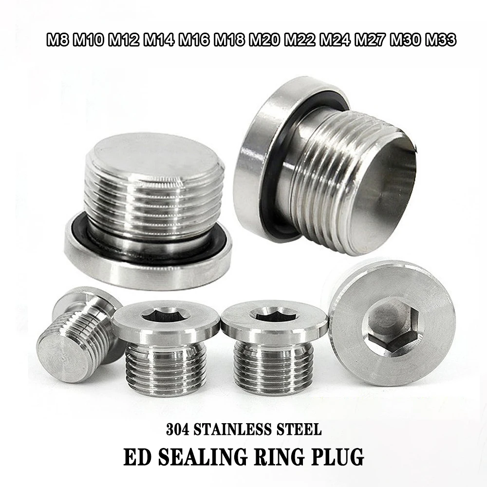 1P 304 Stainless Steel Lnner Six Angle with Flange Oil Plug M8/10/12/14/16/18/20/22/24/27/30/33 Male Threaded Ring Sealing Plug