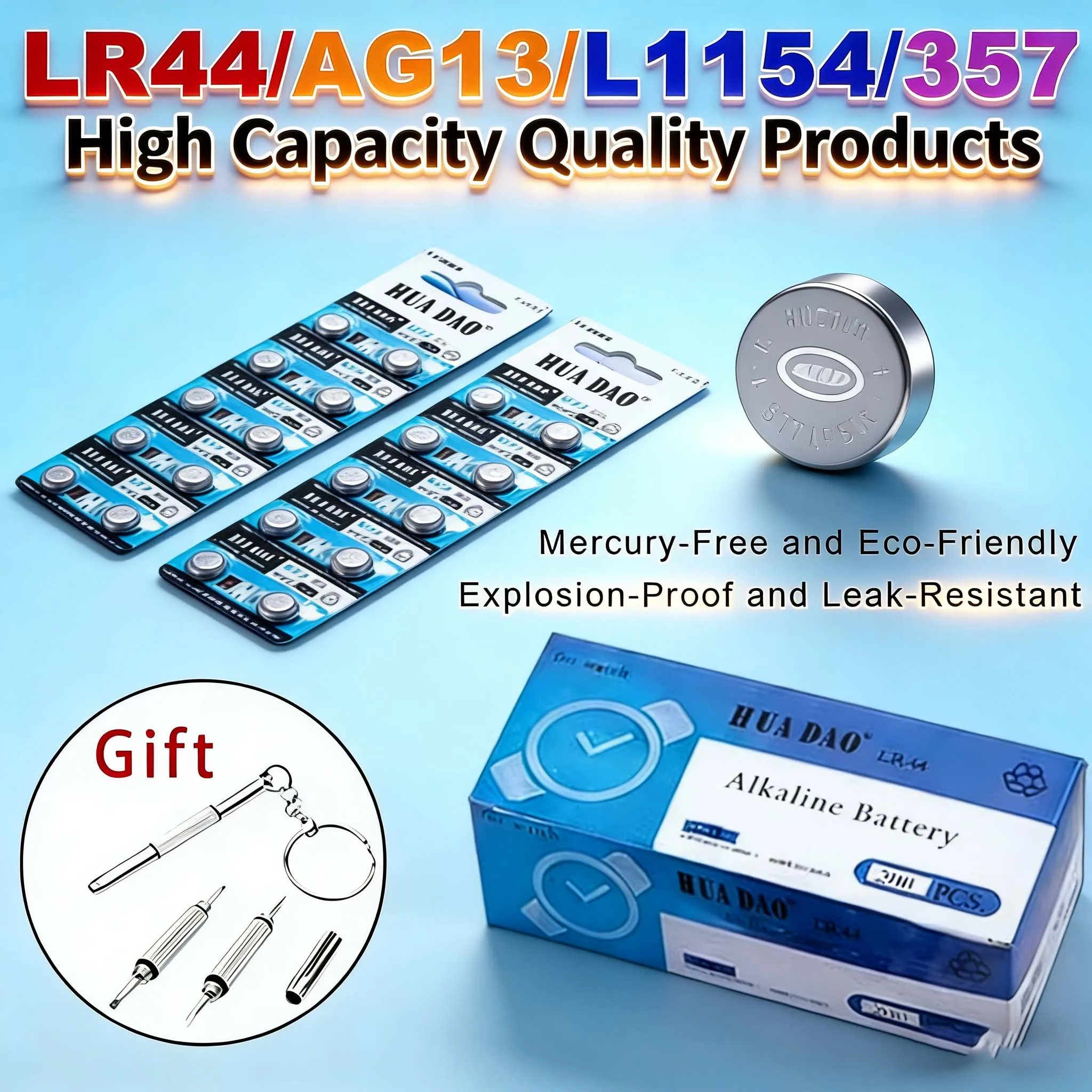 AG13 LR44 1.5V Alkaline Button Cell - Compatible with A76 357 357A LR1154 SR44 for Key Remote Control Watch Electronics