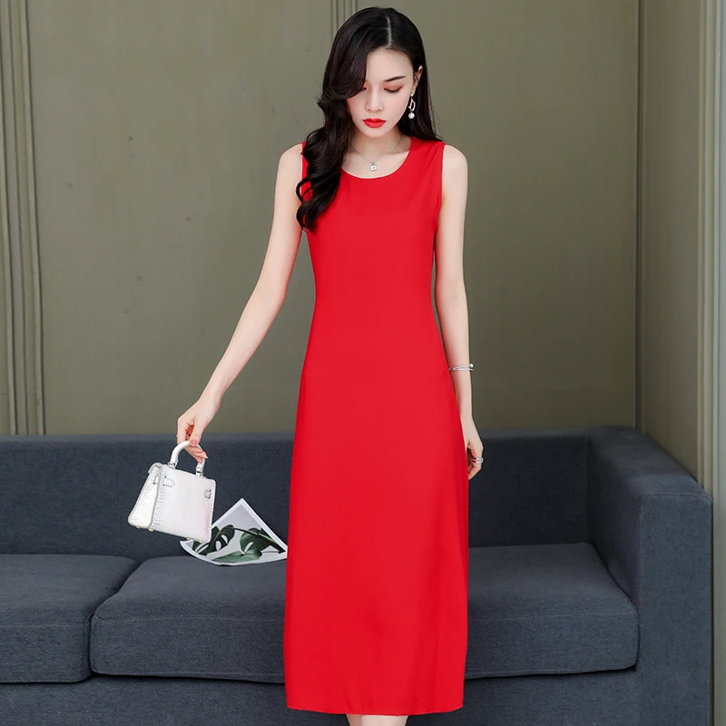 8 Colors Sleeveless Vintage Summer Dress Women Casual Solid Color Women Dress O-Neck Elegant Sundress Women Black Long Dress