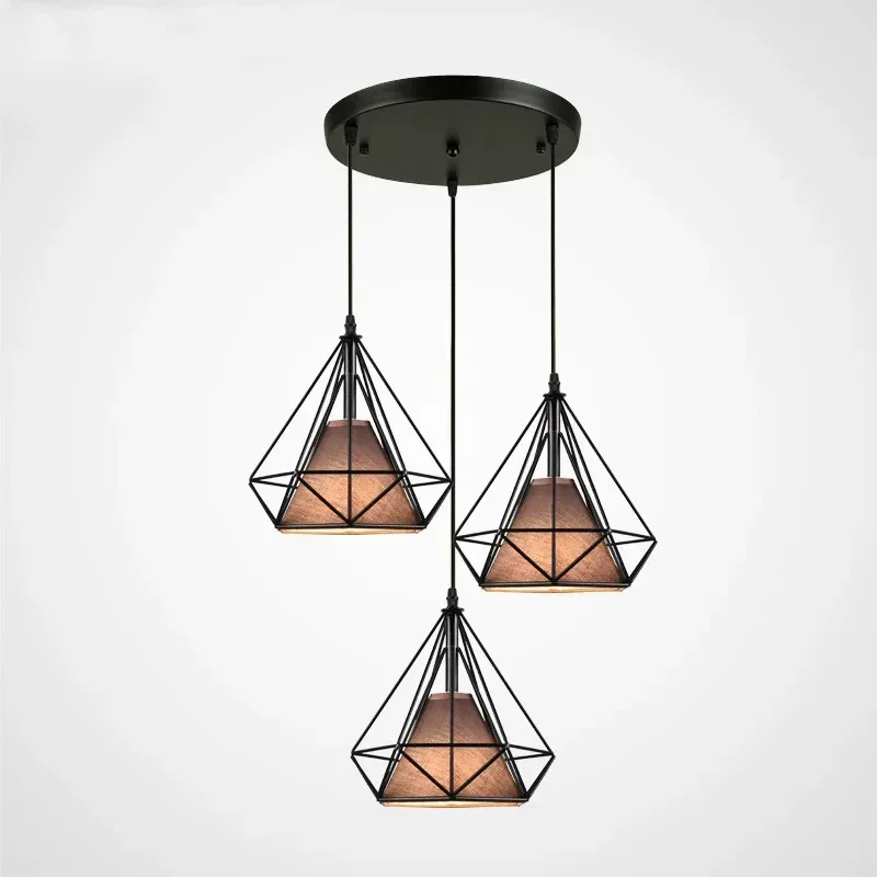 Modern Industrial Cage Metal Diamond Shade Pendant Light Lamp Bar Vintage LED Filament Bulb Ac90-260v Lighting Fixtures