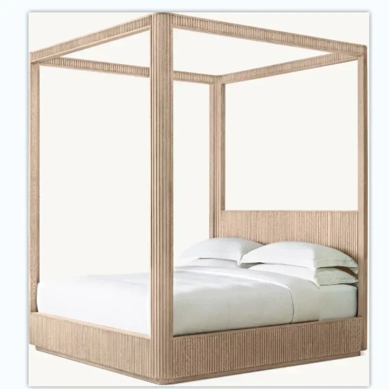 American country solid wood bed high-end luxury villa bedroom double bed wedding