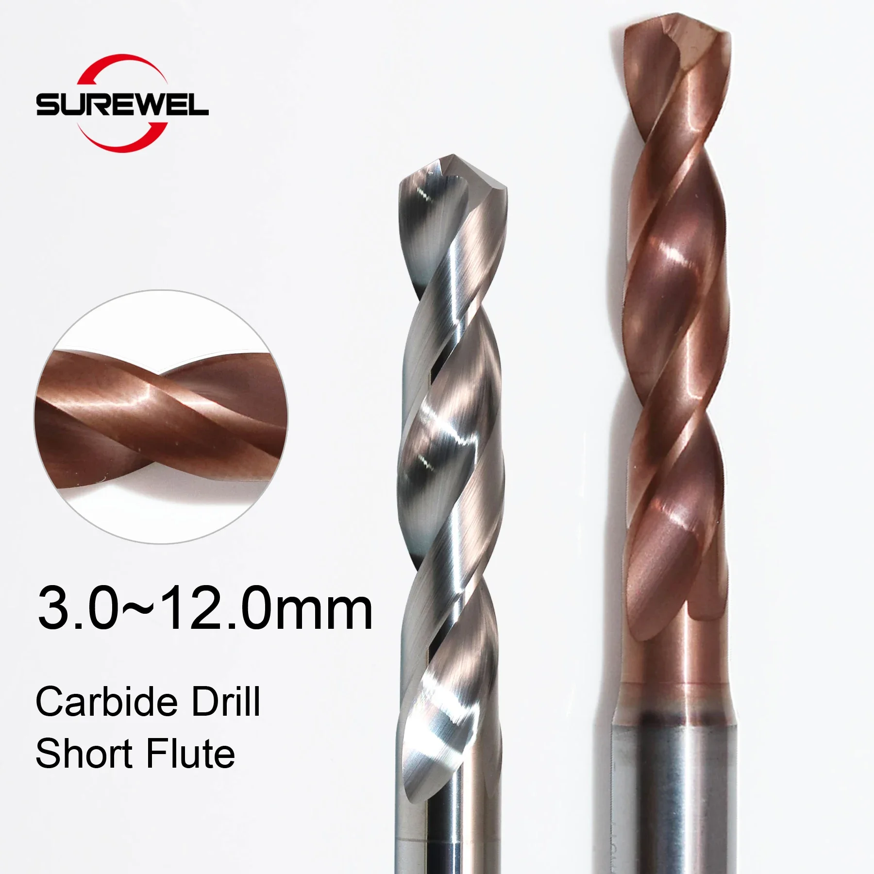 

SUREWEL Solid Carbide Drill Bit 7.8 8.5 9.6 10.2 Hole Parallel Shank Metal Efficient CNC Drilling Tool Coated Tungsten Steel