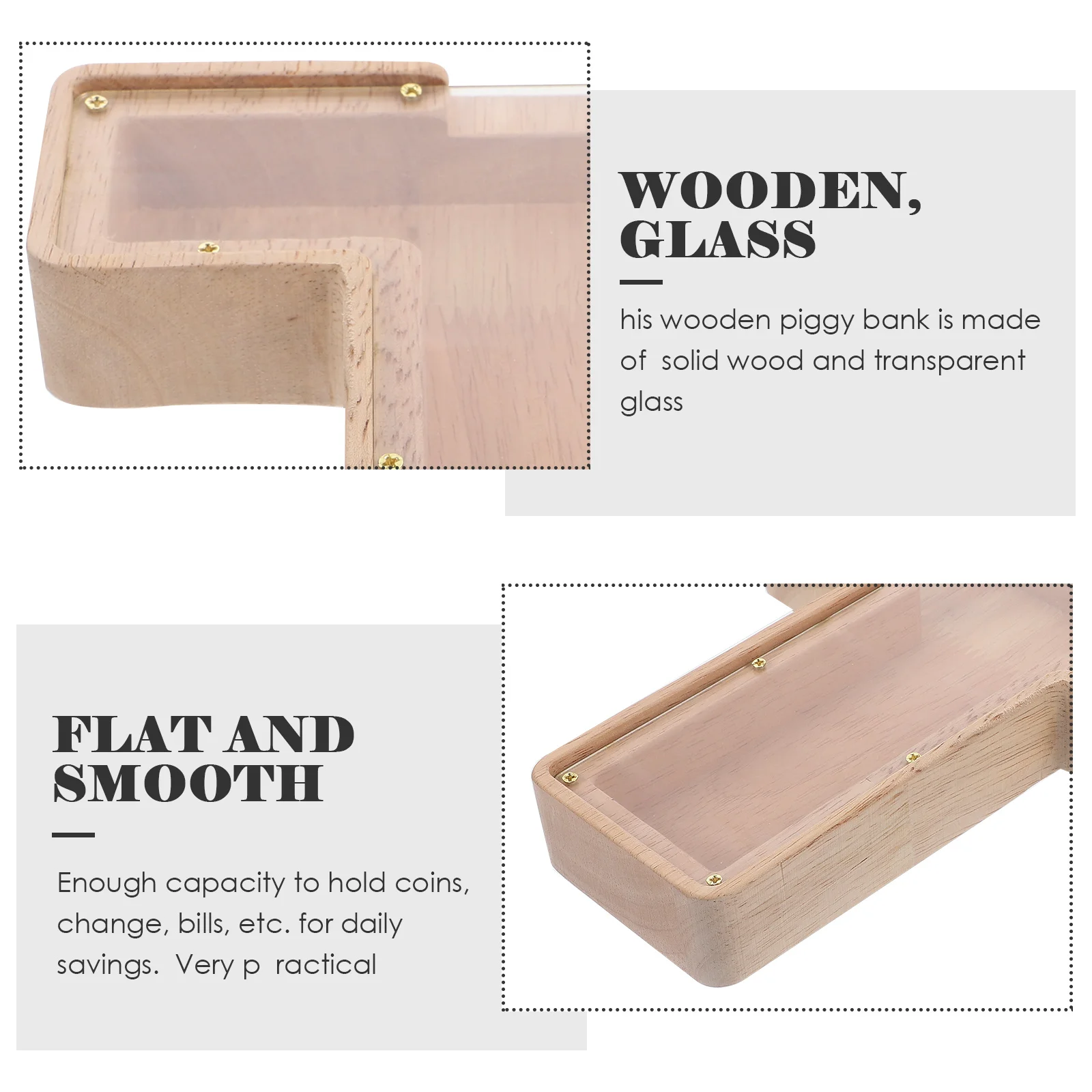 حصالة خشبية على شكل حرف Piggy Bank للأطفال، صندوق توفير أموال من الخشب والزجاج الآمن، تصميم رؤية واضحة، هدية مثالية لعيد الميلاد وعيد الميلاد #1