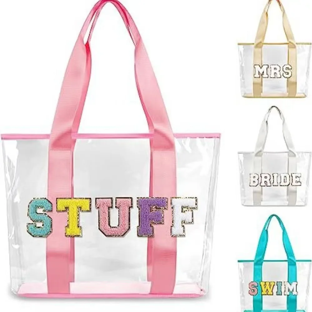 

Пляжная сумка-тоут из синели с надписью, водонепроницаемая, прозрачная, искусственная кожа, с нейлоновыми ручками, большая пляжная сумка-тоут для женщин, женская сумка для бассейна