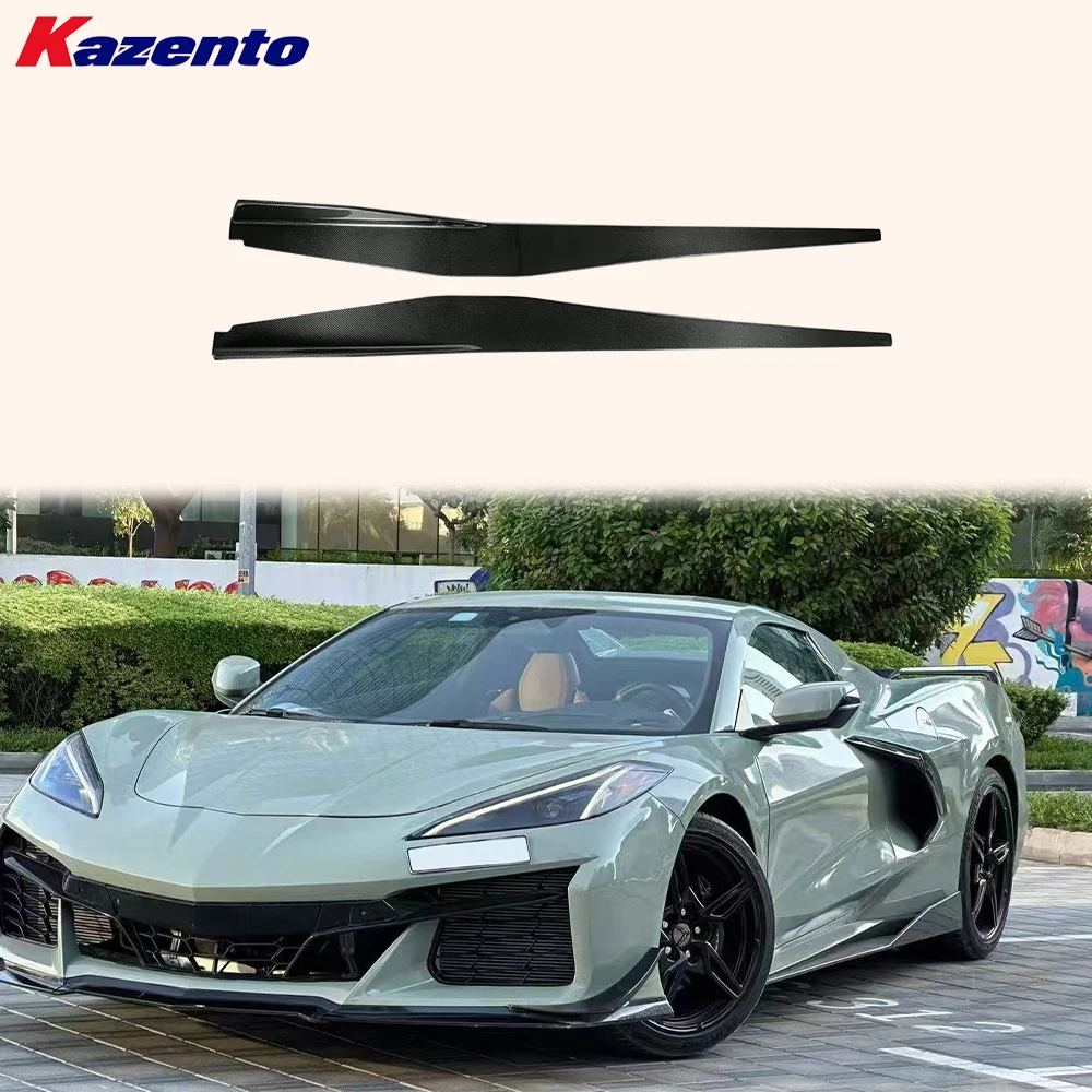 

For Chevrolet Corvette C8 2020-2024 Carbon Fiber KZ Style Side Skirt Extensions Pair