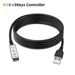 RGB Controller DC 5V USB Ports Connector Cable 4pin Line 3 Keys Dimmer for SMD 2835/5050/5630 LED Strip Lights Brightness Adjust
