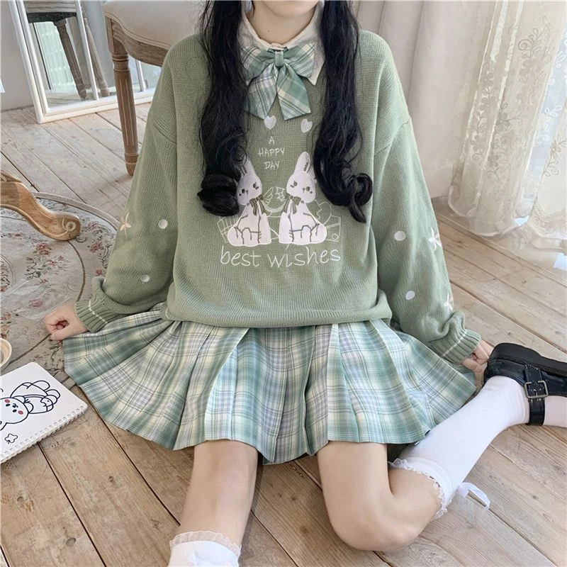 Soft cute and sweet rabbit pattern round neck pullover women\'s fall/winter 2022 Korean loose and versatile fashion sweater woman