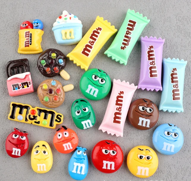 20 unids/lote Kawaii M Bean Flatback resina cabujón simulación caramelo Scrapbooking manualidades DIY lazos para el cabello accesorios decoración del teléfono