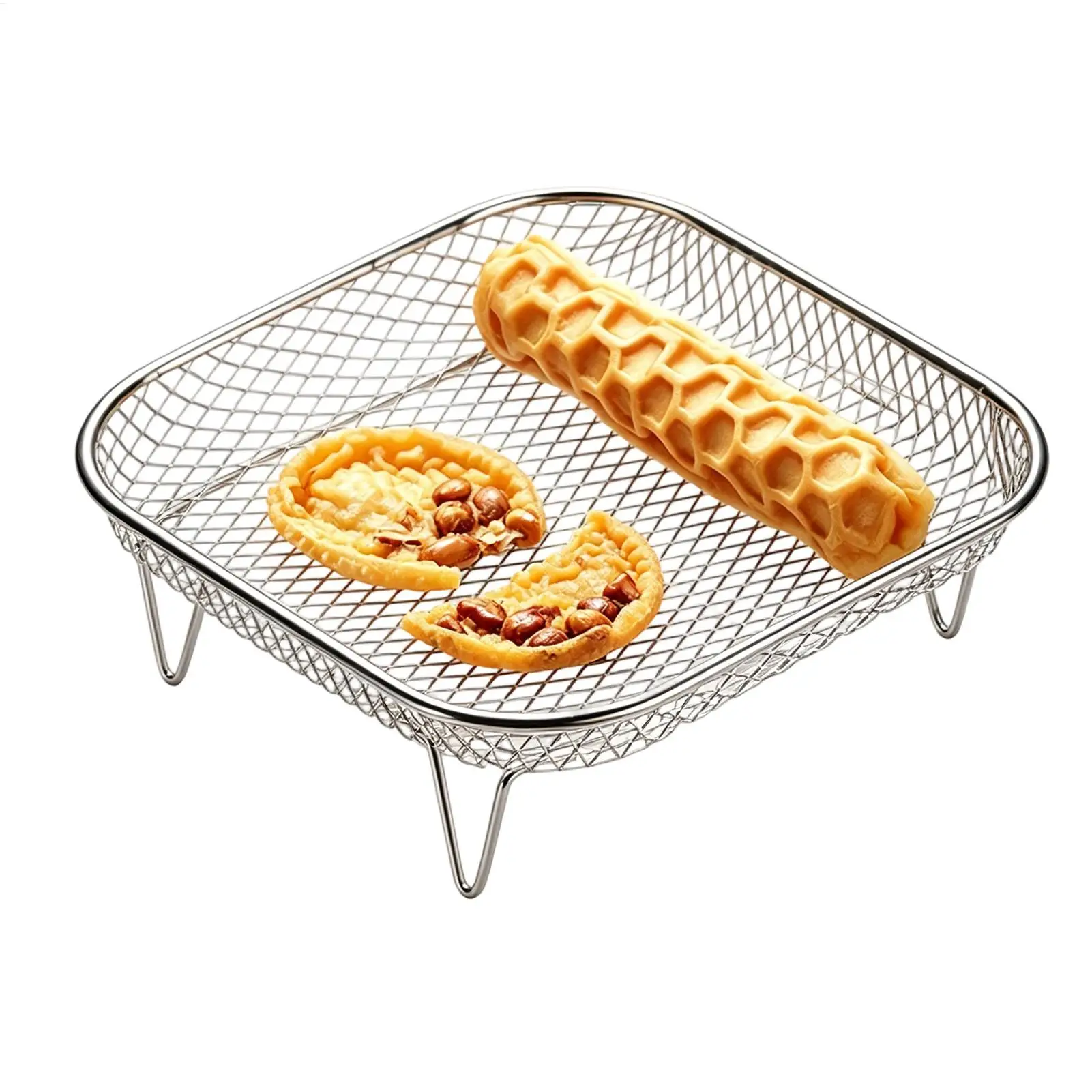 Portable Square Air Fryer Rack Stainless Steel Stackable Grid Grill with Foot Cooling Rack Home Kitchen Oven    JJ2027