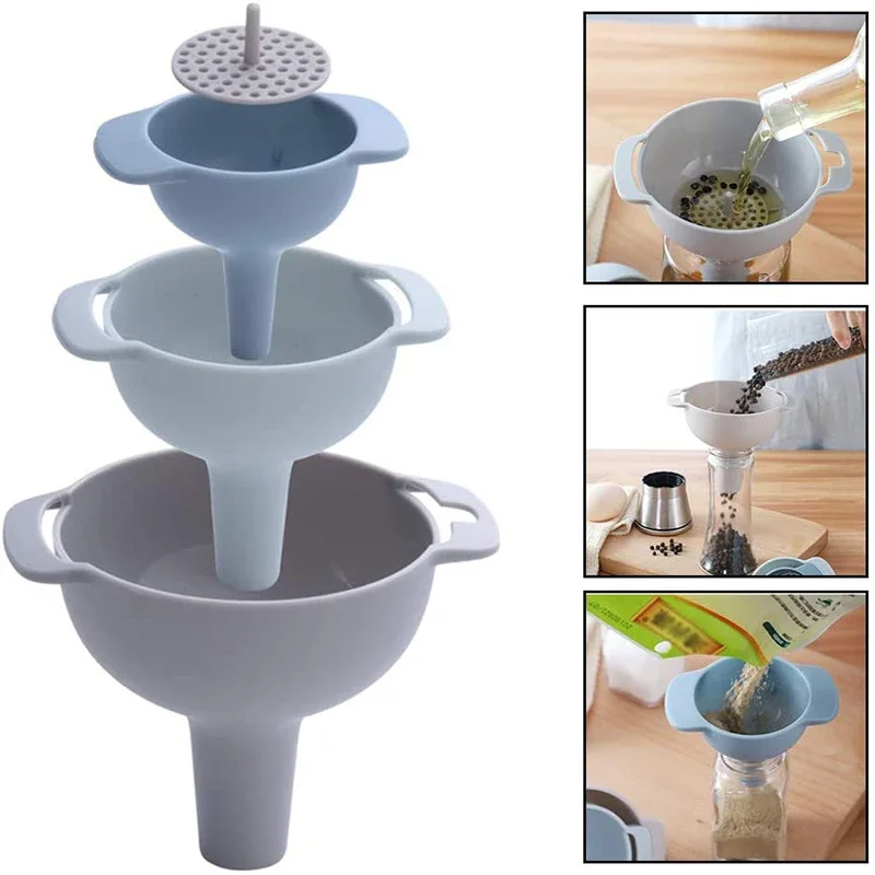 Household Filter Multi-function Funnel Set Oil Hopper Filter Oil Can Sub-packaging Plastic Funnel Kitchen Accessories