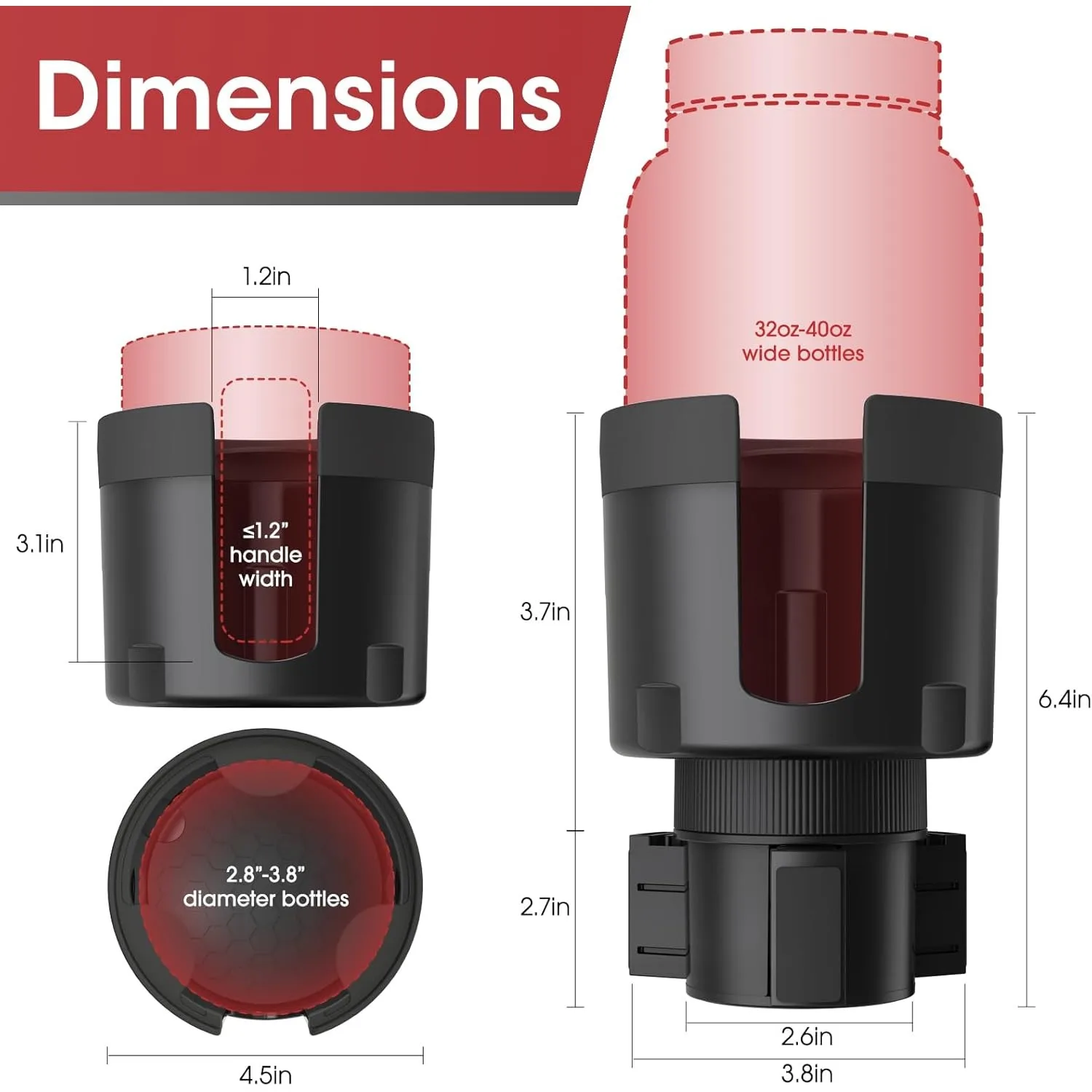 Cup Holder Expander for Car - Adjustable Car Cup Holder Expander, Large Bottles & Big Drinks
