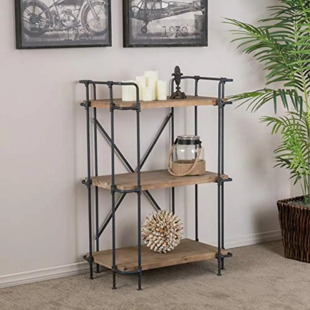 Yorktown-3-Shelf Estante De Madeira Com Moldura De Metal, Estilo Industrial, Design Durável, Quarto E Sala De Estudo, Acabamento Antigo, Fácil