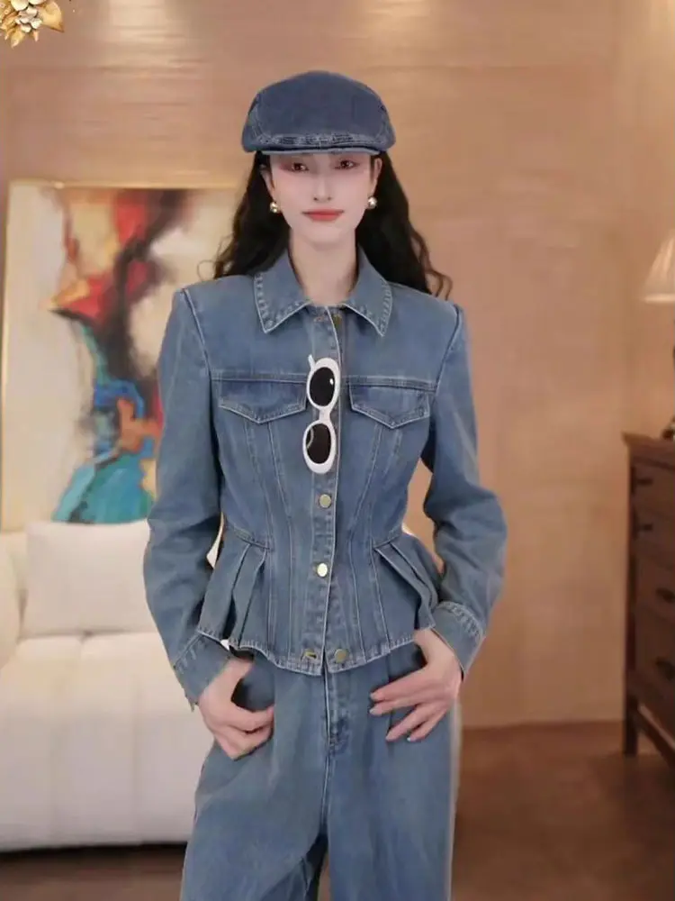 

Женский джинсовый топ с отделкой синего цвета и ярким подолом, с завязкой на талии, модный легкий, роскошный, антивозрастной топ, весна-осень, новое поступление