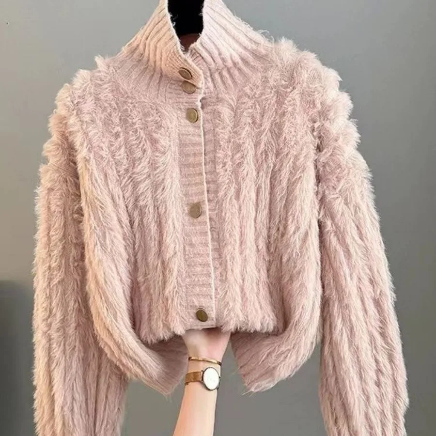 Chic Fluffy Cardigan Women's Clothing Trends Sweater Autumn Winter Coats Long Sleeve Single-breasted Jacket Faux Mink Fur New