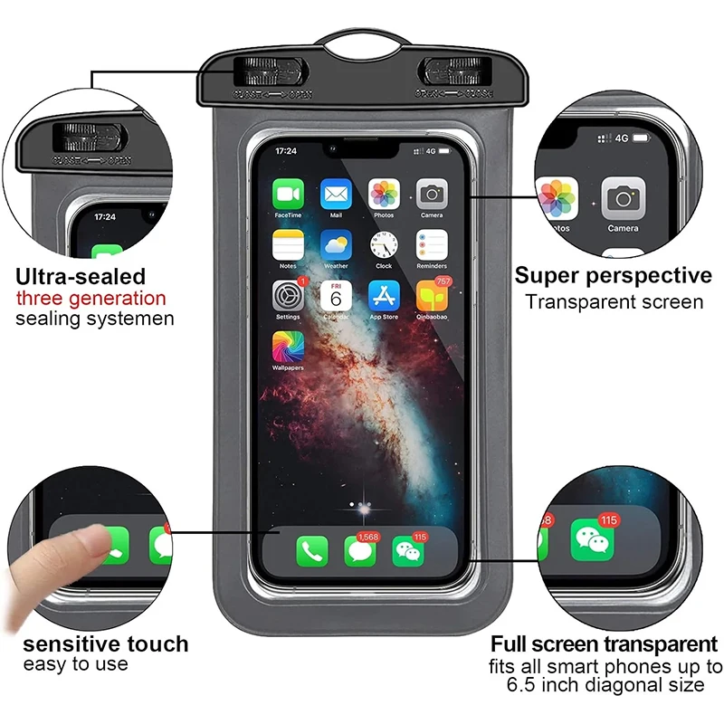 Transparent Waterproof Phone Case Touch Screen Under 7.0 Inches Mobile Phone Cover With Lanyard Phone Sealed Bag Swimming&Diving view 5
