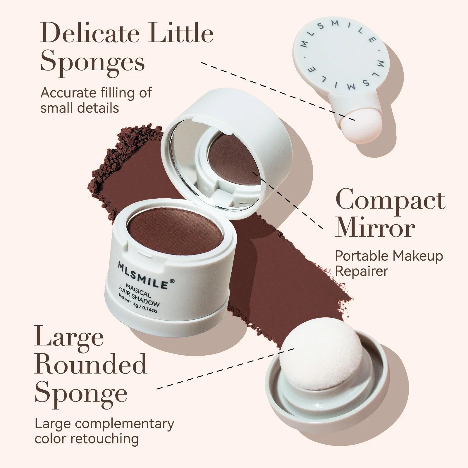 MLSMILE polvo para relleno y contorno de línea capilar, resistente al agua y al sudor, cubre instantáneamente las raíces del cabello, polvo esponjoso para cejas