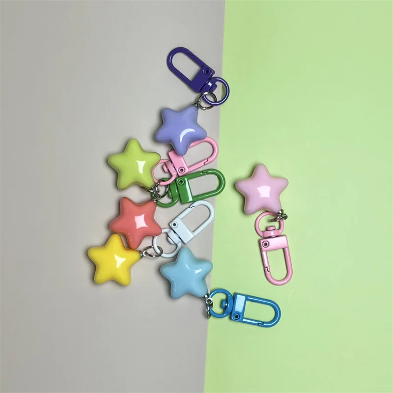 1Pc Cute Five Point Star Keychain for Women Bag Pendant Key Chains Girl Earphone Case DIY Accessories Kpop Jewelry Couple Gift