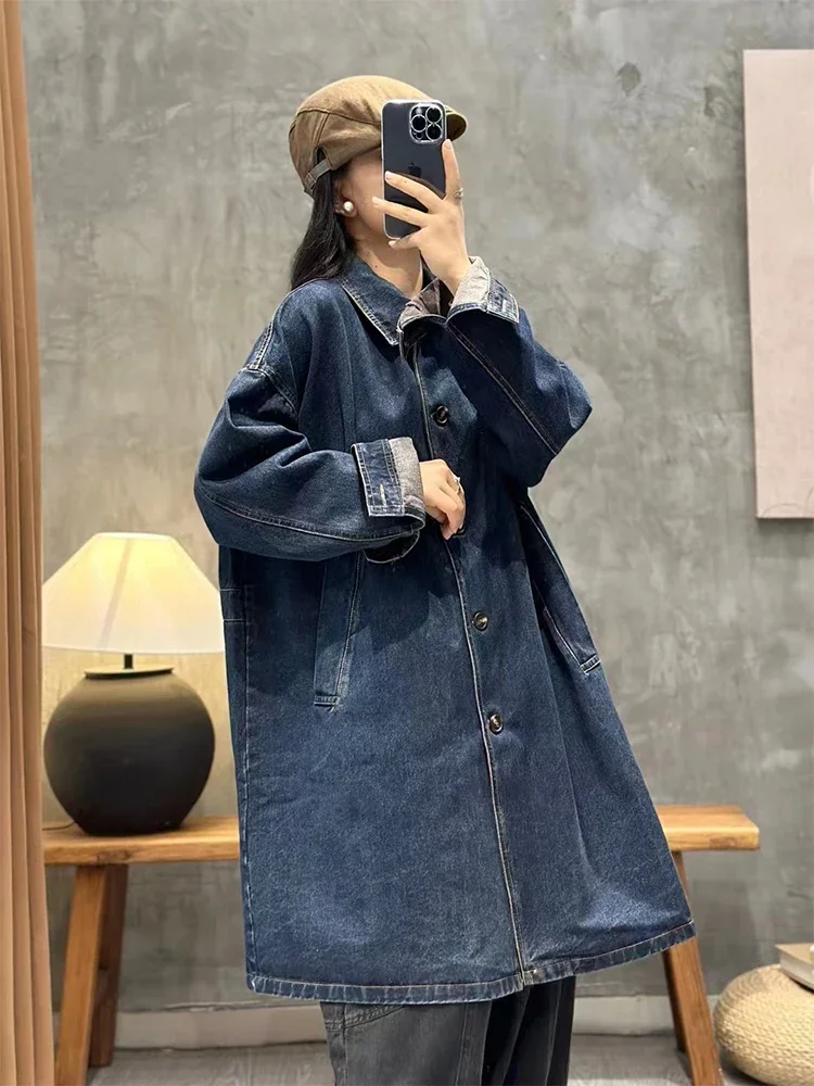 Max LuLu 2024 Spring Womens Fashion Plus Size Denim Trench Jackets Loose Classic Windbreakers Ladies Leisure Vintage Long Coats