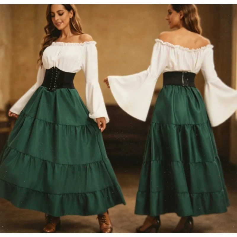 

New Medieval Dress for Women Vintage Renaissance Long Velvet Cape & Corset Bodice Ball Stage Performance Costume