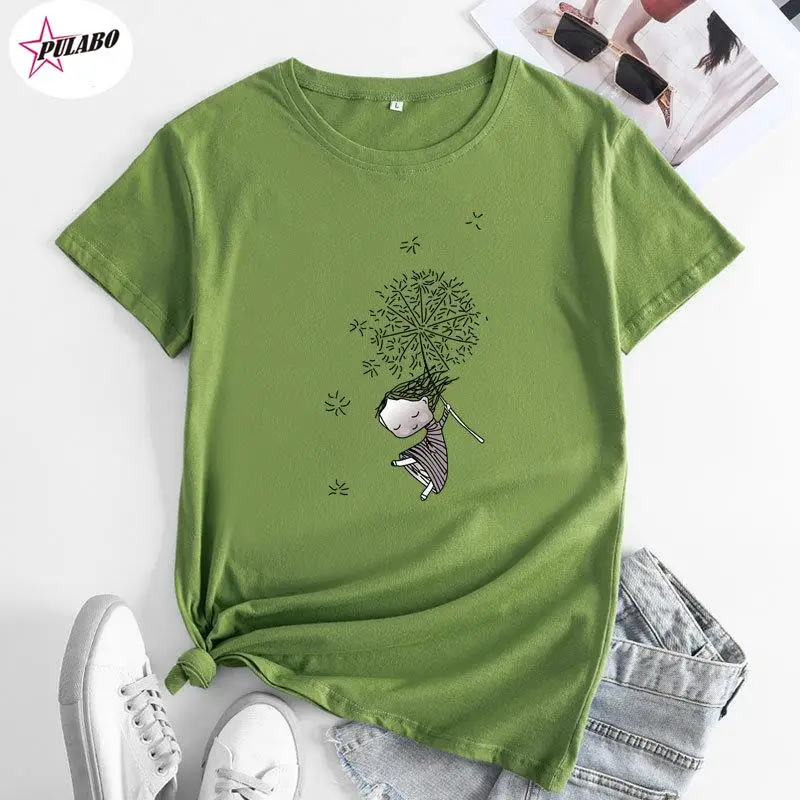 PULABO Tees Women's Cotton T-shirt Kawaii Harajuku Graphic T Shirts Summer Short Sleeve Female Tee Tops Woman Tshirt Clothing