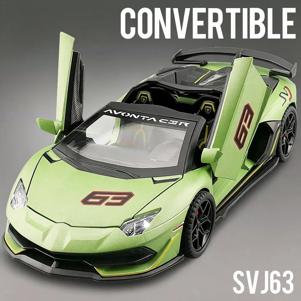 1:32 Scale Alloy SVJ63 Models Toys Diecast Car Wheel Pull Back Miniature Sports Vehicle with Light Music Vehicles Hobby Ornament