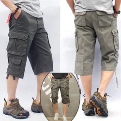 Pantalones cortos Cargo de longitud larga para hombre, informal Pantalón corto de algodón con múltiples bolsillos, estilo camuflaje militar, 29-44, Verano