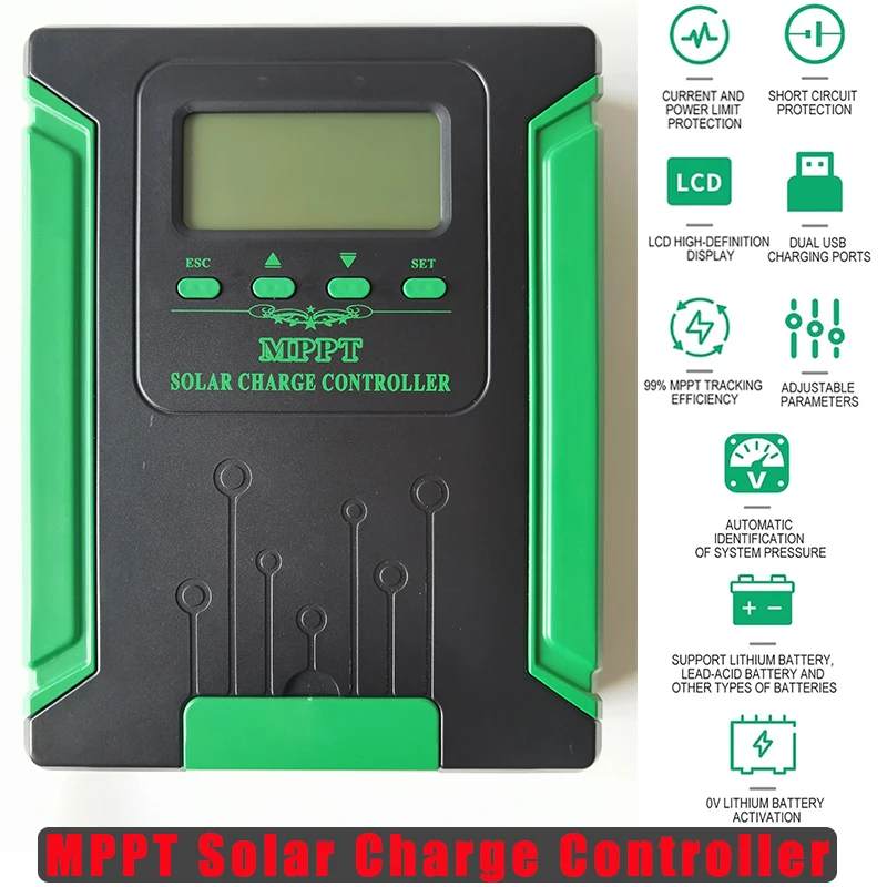 MPPT Solar Charge Controller 12V/24V/36V/48V Solars Panel Regulator 180VDC 30A/40A/50A/60A Wifi Charger Controllers LCD Display