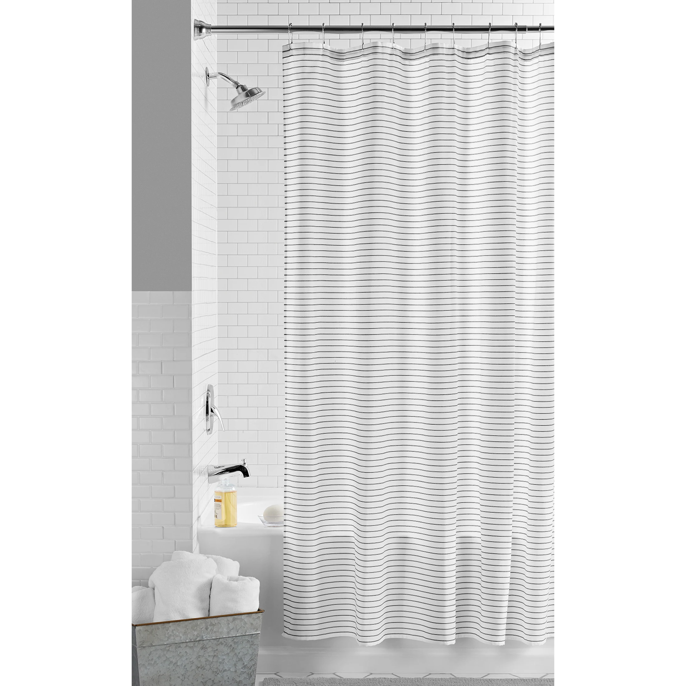 

Black White Dotted Stripe Shower Curtain 72x72 Inches