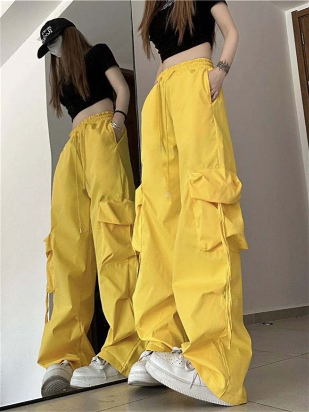 Coole Herren Trendige Einfarbige Hosen mit Mehreren Pattentaschen, Cargo-Hosen für Männer, Lässige Outdoor-Hosen, Arbeitshosen, Oversize-Hosen – Detail 3