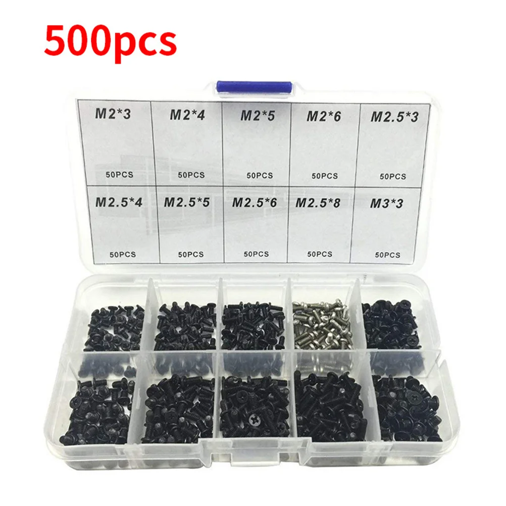 500Pcs Laptop Screws Kit Mini Cross Carbon Steel Black Replacement Repairing Accessory for Laptop Repair Screws Kit