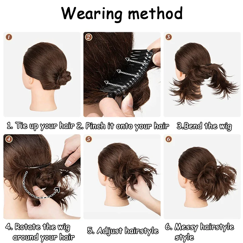 Messy hair comb style round hair bun wig for women synthetic hair bun wig with adjustable natural fluffy hair bun for daily wear