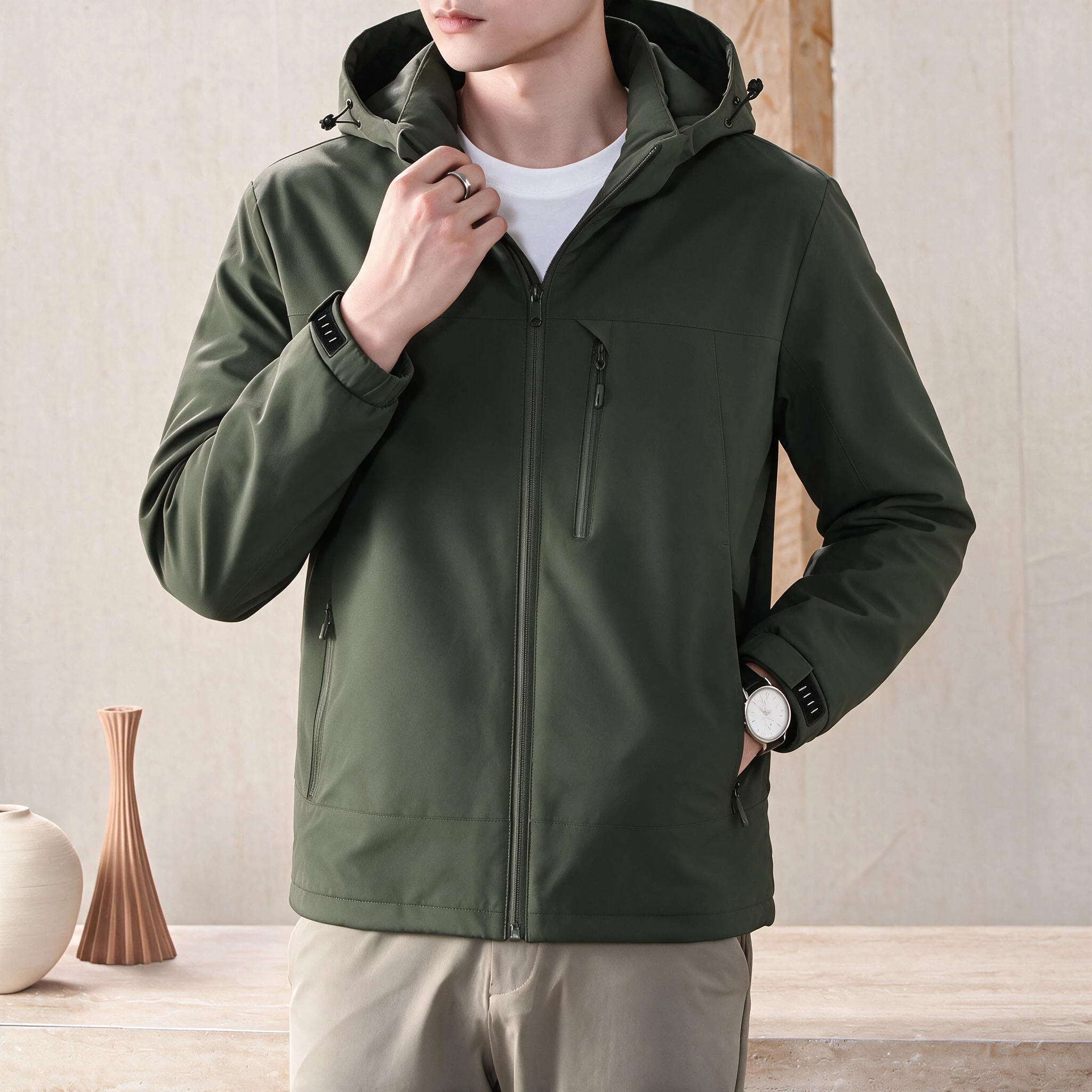 High-Quality Men's Fashionable All-Match Trendy Autumn Winter Outdoor New Cotton-Enhanced Three-Proof Jacket Hooded Coat