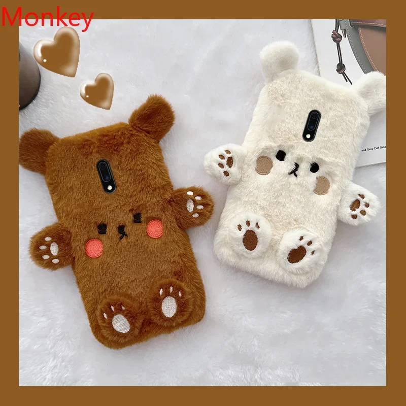 

Cute Brown Bear Fur Phone Case For Oneplus 10 Pro 9 8 7 6 5 3 9R 8T 7T 6T 5T One Plus Nord N100 N20 Autumn Winter Tpu Case Cover