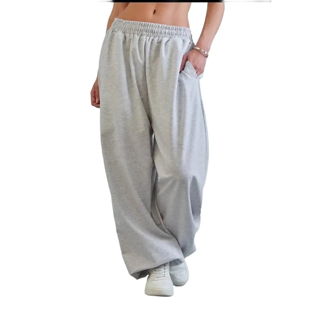Womens Elastic Waist Sweatpants Loose for Fit Wide Leg Solid Pattern Polyester Fabric for Vacation Cycling and Beach Wear