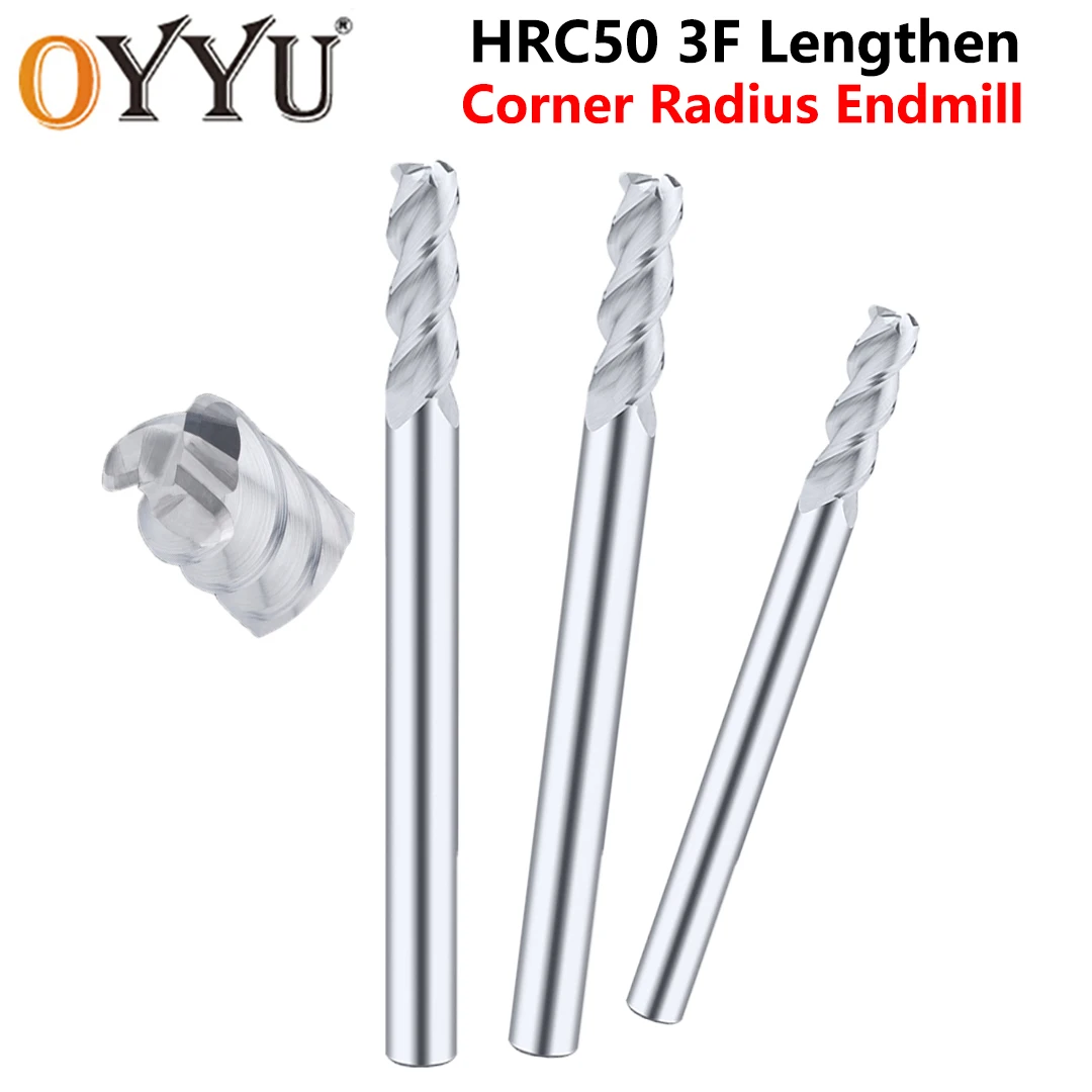 

OYYU HRC50 3 Flute Lengthen Corner Radius Endmills for Aluminum Carbide End Mill Round Nose Milling Cutter CNC Machine 150L R0.5