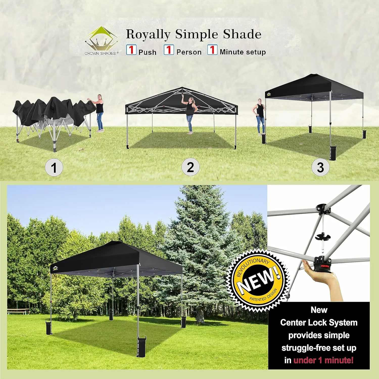 Pop up Canopy Outside Canopy Patented One Push Tent Canopy with Wheeled Carry Bag Bonus 8 Stakes and 4 Ropes Black