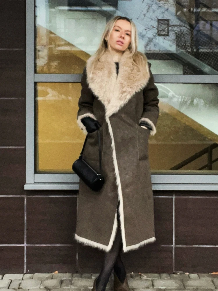 Frauen Langen Mantel Mode Reversible Faux Pelz Effekt Jacke Lange Ärmel Tasche Revers Eine Taste Mantel Frau Casual Warme Outwear