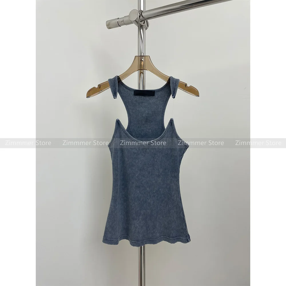 Sexy Slim Invisible Fish Line Vest Women Spice Girls Vintage Niche Washed Denim Transparent Camisole Bottom Shirt Tops