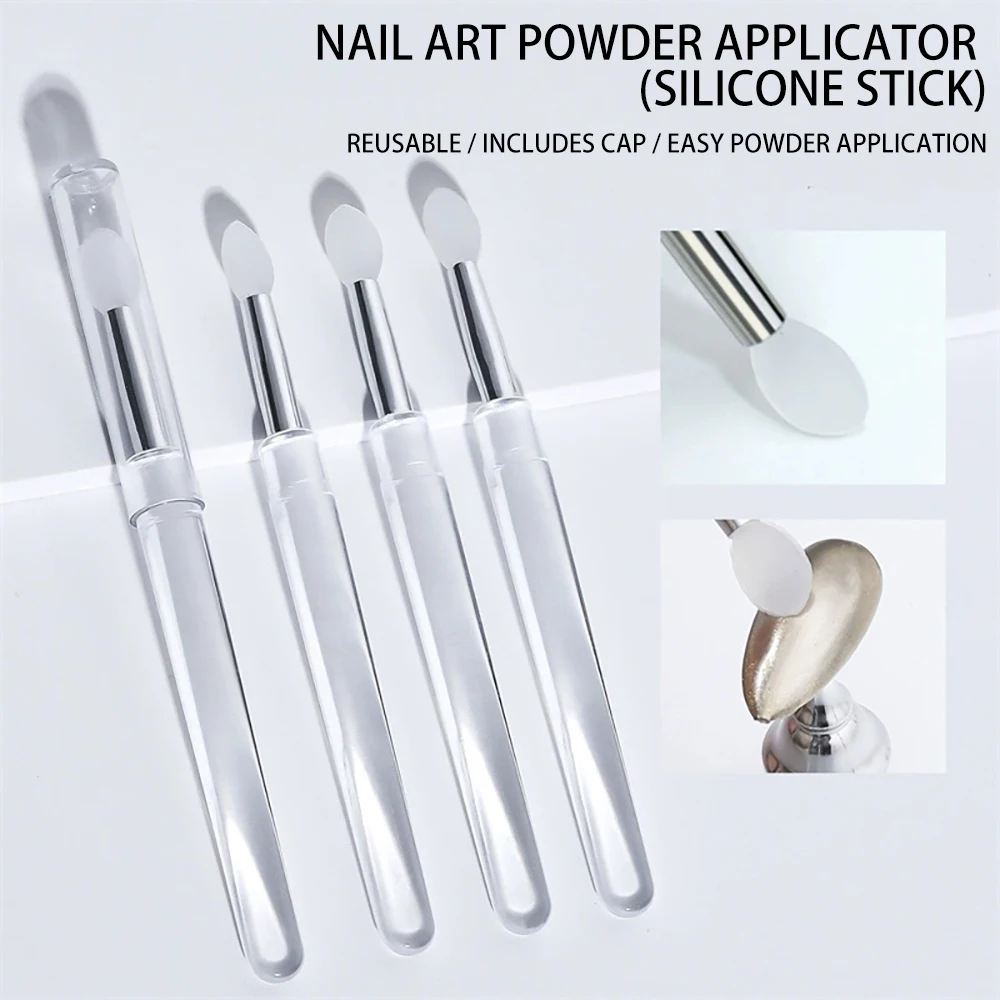 Nail Art Transparent Silicone Applicator Stick—For Mirror Powder,Aurora Powder,Glitter,and Eyeshadow—Portable Silicone Lip Brush