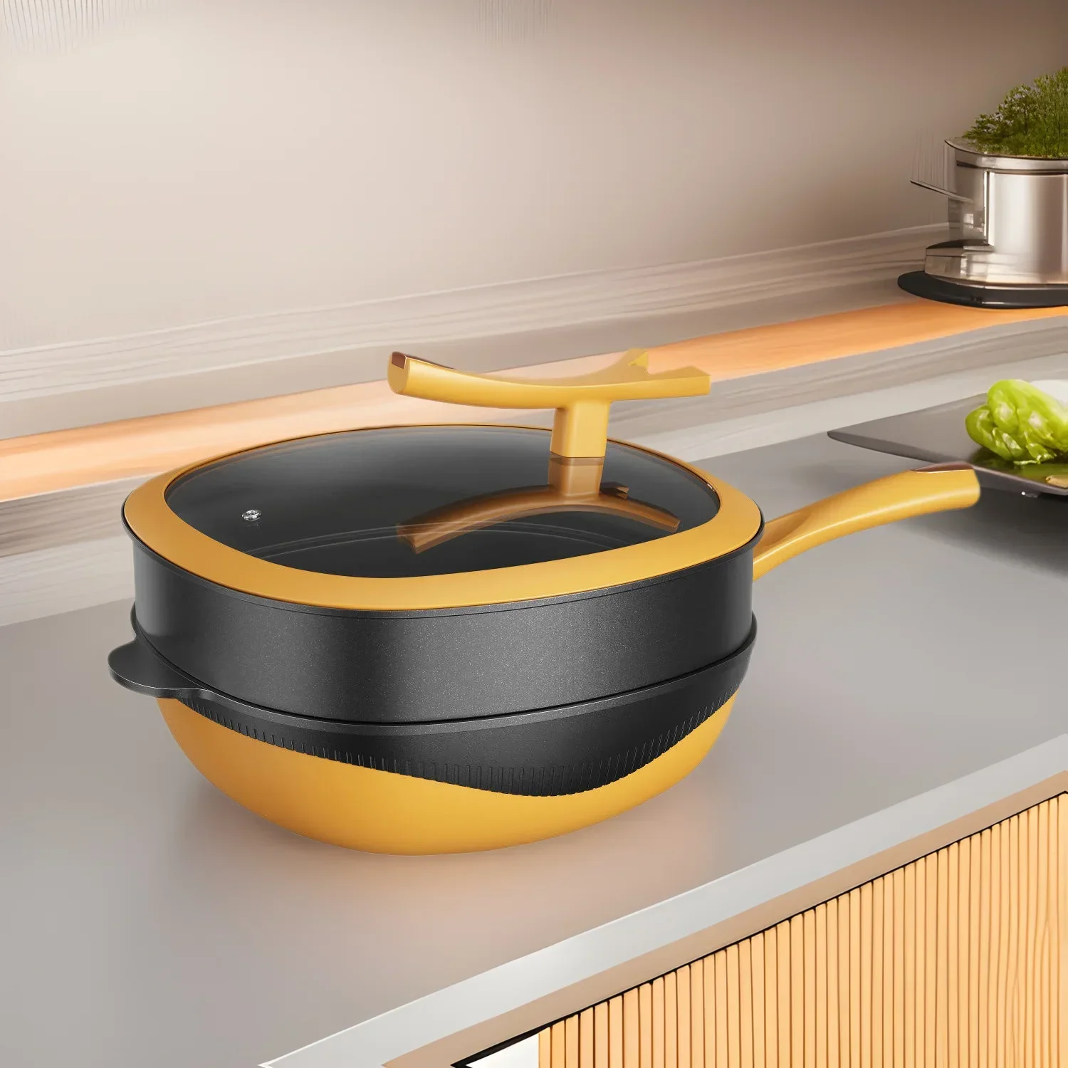 Titanium Carbide Cast Non Stick Pot European Style Long Handled Flat Bottomed Wok Kitchen Supplies Housewarming Gift Cookware G