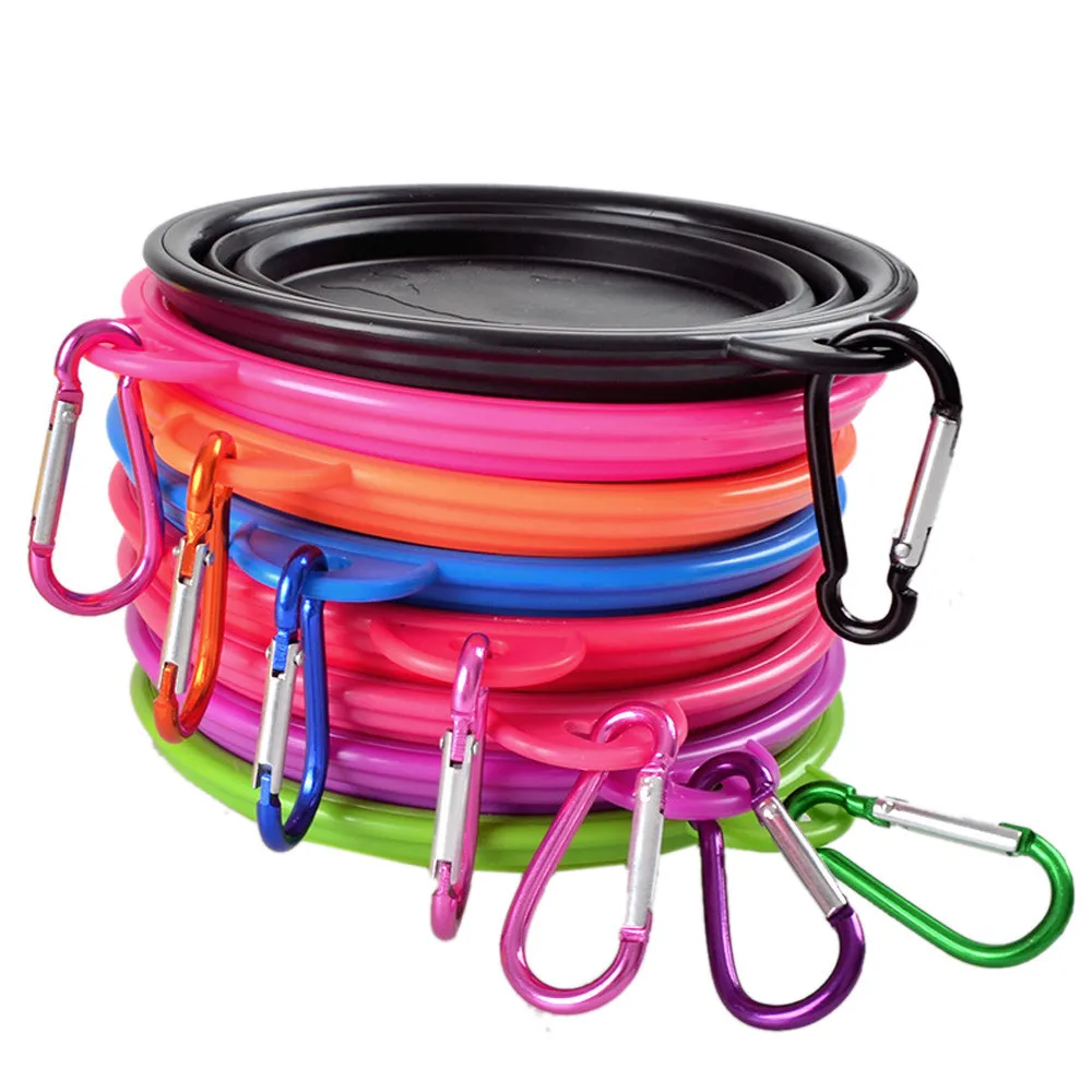 Zusammen klappbares Haustier Silikon Hundefutter Wasserschale Outdoor Camping Reisen tragbare Falt zubehör Geschirr mit Karabine – Detail 4